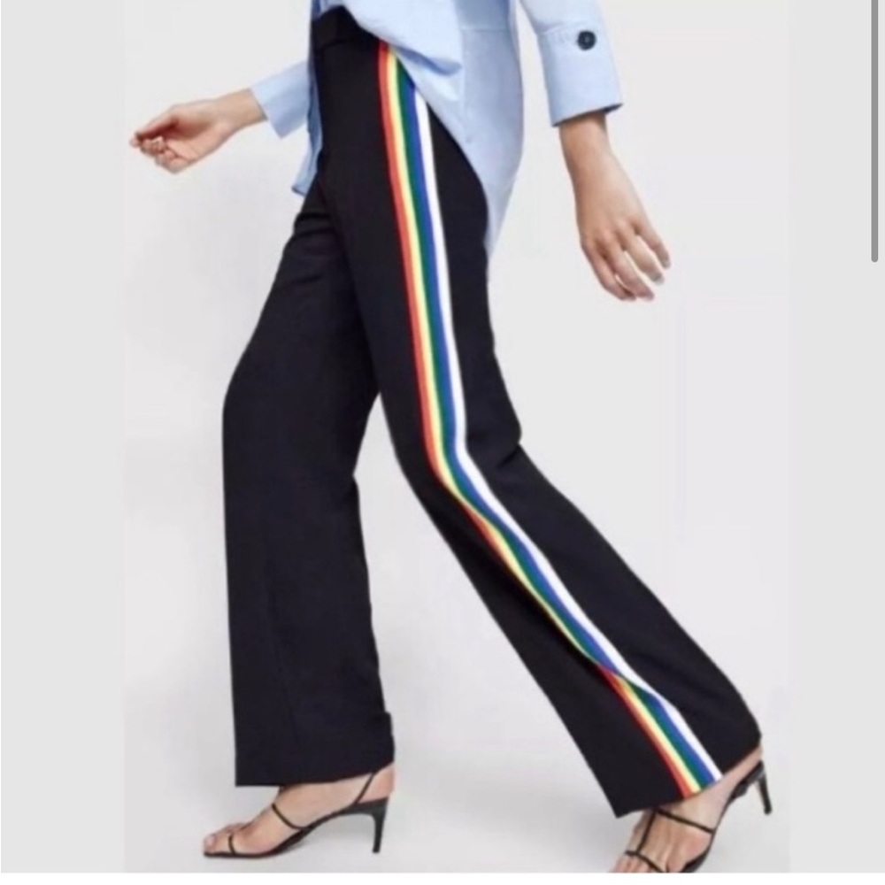 Zara Black Trouser with Rainbow Stripe Size S
